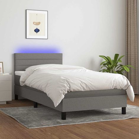 Cama box spring colchón y luces LED tela gris oscuro 90x200 cm (1/5)