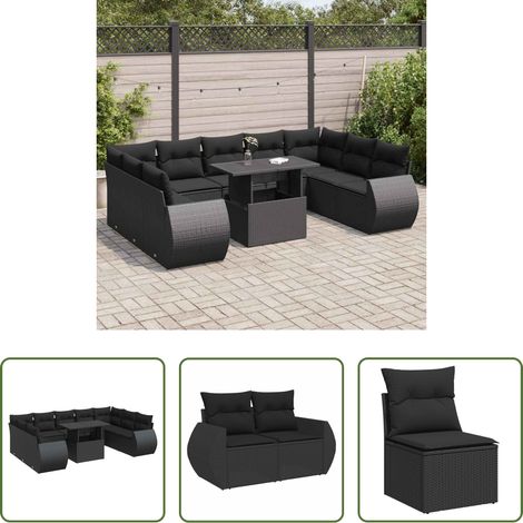 vidaXL Rattanmöbel - 10-tlg. Garten-Sofagarnitur mit Kissen Schwarz Poly Rattan (1/5)