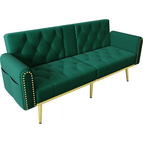 GagaCanapé-lit pliant vert en velours 3 positions avec porte-gobelet (1/5)
