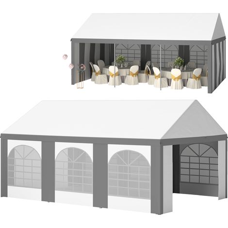 Outsunny 6 x 4m Galvanised Party Tent, Marquee Gazebo with Sides, Six Windows and Double Doors, for Parties, Wedding and Events
