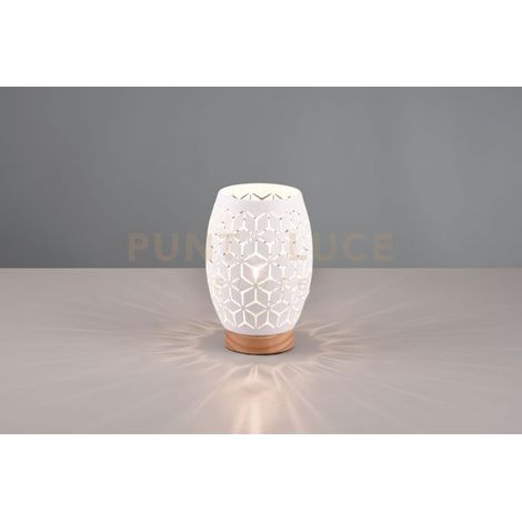 Lampada tavolo Bidar bianca legno chiaro E27 21cm RL