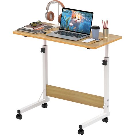 Haloyo® Scrivania per computer mobile regolabile in altezza con rotelle, scrivania da tavolo, tavolo largo per ufficio domestico, 80x40x69-89 cm, colore legno (1/5)
