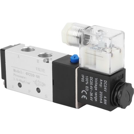 Électrovanne pneumatique 2 positions 5 voies avec silencieux et connecteur 8 mm, 20,4–26,4 V CC (1/5)
