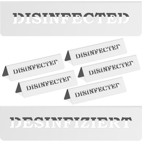 Targhette informative da tavolo in acciaio inox disinfettate/desinfettate, 5 pezzi. (1/4)