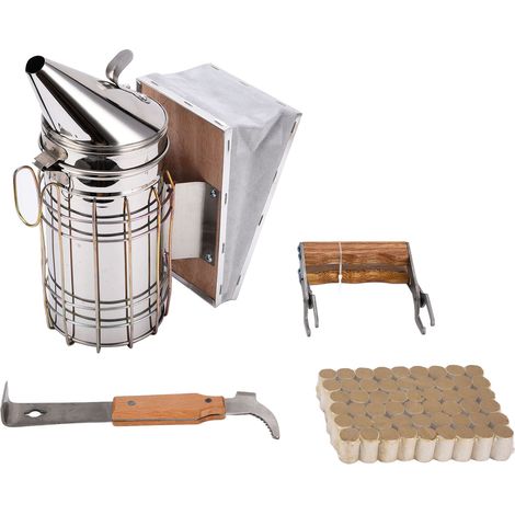 Kit de démarrage pour apiculteur : fumoir à ruche 4 pièces, pince à cadre, grattoir, cône à moxa, acier inoxydable. (1/5)