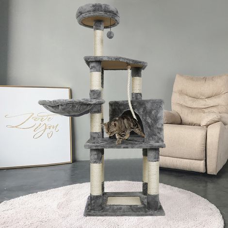 WYCTIN® Árbol para gatos con cueva y zona de descanso  gris multicapa  altura 135cm
