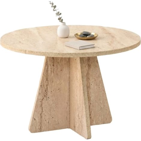Couchtisch Armanda, Rund, Edelholzplatte, Platte Beige, 60x60x40h cm Marmor Beige
