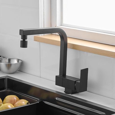 Robinet de Cuisine - Mitigeur Robinet - Rabattable - rotation à 360 ° - Mitigeur Eau Chaude et Froide - Noir (1/5)