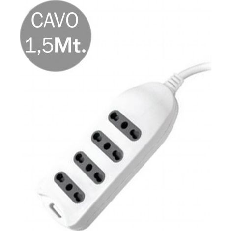 Regleta V-TAC con cable de 1,5 m, 4 tomas de corriente 10/16 A, 2P+T, dos pasos, con conexión a pared, enchufe 16 A, 2P+T, color blanco (1/2)