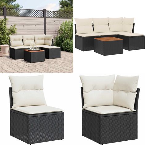 5-tlg. Garten-Sofagarnitur mit Kissen Schwarz Poly Rattan - Gartenmöbel - Outdoor Möbel - Rattan Gartenmöbel - PE-Rattan - Esstisch Set - Home & Living (1/5)