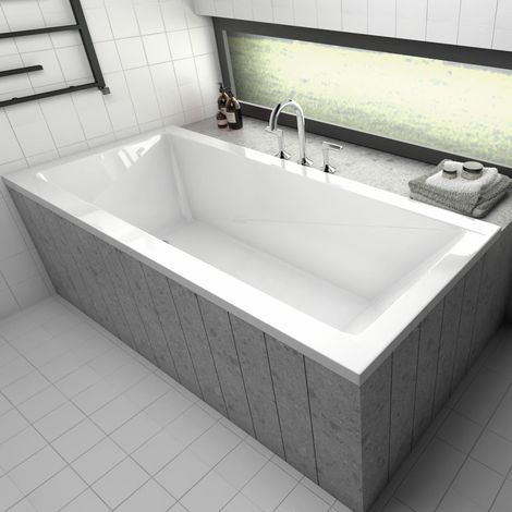 ECOLAM Baignoire rectangle Modern 150x70 cm pieds siphon + silicone baignoire en acrylique blanc (1/5)