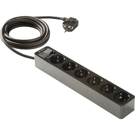 Regleta 6 Tomas TT Negra con Interruptor + 1,5m Famatel 2518-N (1/2)