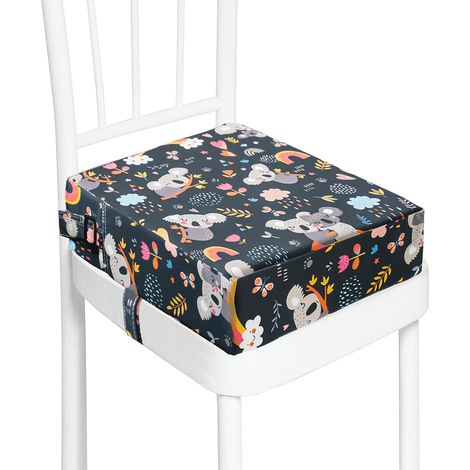 Children's Booster Chair, PU Waterproof Strong Support Portable Raised Chair, Suitable for Young Children's Meals, Easy to Clean Raised Chair Cushion (Koala Black) (1/5)