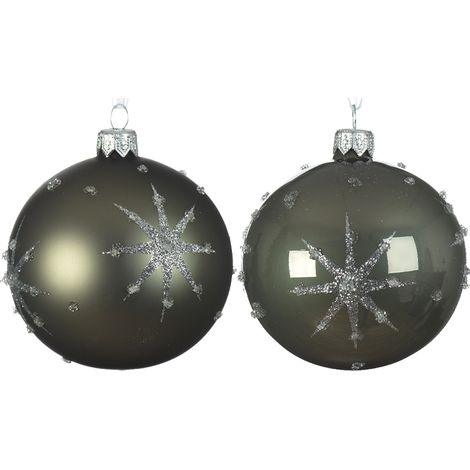 Pallina di Natale colorazione verde muschio assortita con stella in rilievo Ø 8 cm