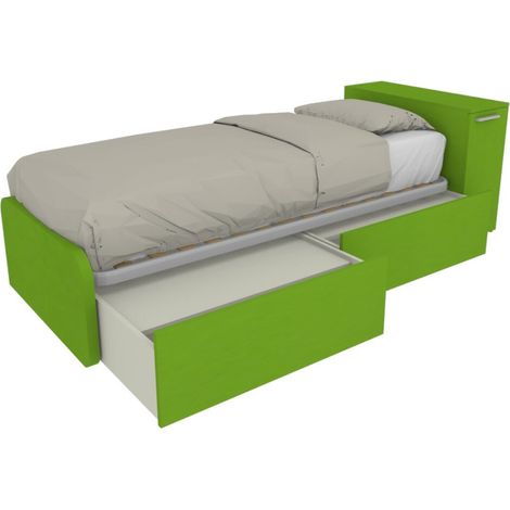 Letto singolo salvaspazio con cassetti e testata contenitiva - Verde mela