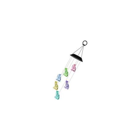 Carillon Solaire à Vent d'extérieur avec lumières LED à Changement de Couleur en Forme de Chats, decoración suspendida para jardín.