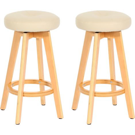 Lote de 2 taburetes de bar Navan, taburete de bar taburete de barra, madera imitación cuero giratorio, crema, patas claras
