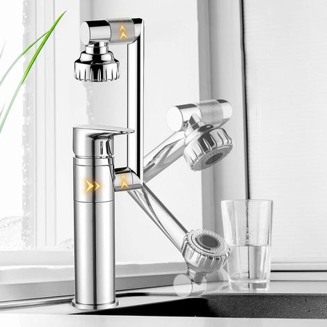 Küchenarmatur, 360° verchromte Mischbatterie, silberfarben, modernes Design, Handbrause und Diffusor, Einhebelmischer, Warm- und Kaltwasser einstellbar. (1/5)