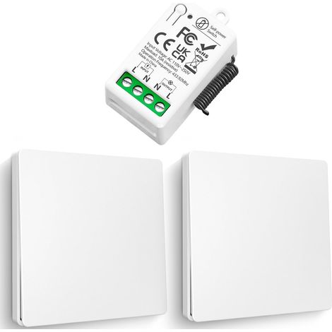 kit Interrupteur Sans Fil, Interrupteur Auto Générateur Relais 220V Mini Récepteur Rf émetteur Radio Télécommande 50 Mètre Contrôle De Portée Pour Les Lumières (2 Télécommandes 1 Récepteur) (1/5)