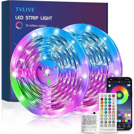 Ruban LED 10M(5M2) RGB LED Ruban Musique Bande LED Contrôlé par APP du Smartphone, Synchroniser avec Rythme de Musique, 16 Millions de Couleurs, Bande LED Lumineuse pour Maison Décoration (1/5)