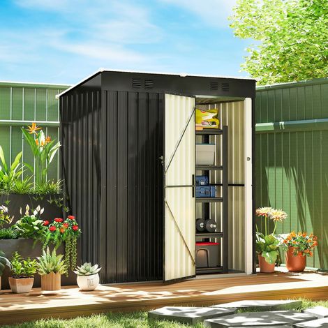 Abri jardin métal Gris Anthracite adossable 2 grilles aération toit incliné anti uv 163x90x179 cm