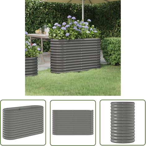 The Living Store Lit surélevé de jardin Acier enduit de poudre 114x40x68 cm gris - Jardiniere Surélevée - Bac À Fleurs - Pots De Fleurs Exterieur - Pot De Jardin - Décoration Extérieur (1/5)