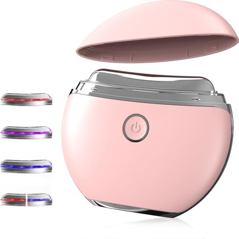 Gua Sha Électrique - Microcourant EMS - Chaleur - Vibration - Lumière Colorée - Pour Visage Et Cou - Rose - 1 Pièce (1/5)
