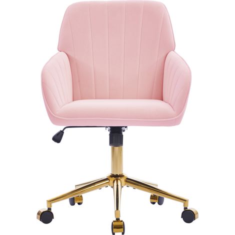 Silla de oficina giratoria ergonómica rosa de terciopelo con altura regulable (1/5)