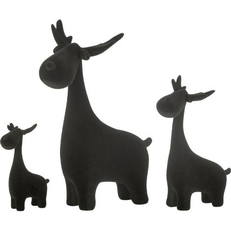 Lot de 3 Cerfs Déco "Velours" 25cm Noir (1/3)