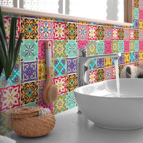 Sticker Mural Carrelage adhésif Cuisine Salle de Bain - 9 STICKERS CARREAUX DE CIMENT GIMINIANO - 9stickers15x15cm (1/5)
