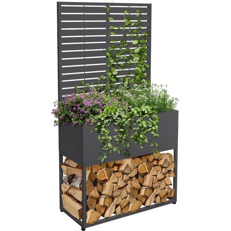 ML-Design Portalegna in Metallo con Fioriera e Traliccio Scaffale Legnaia da Interno Ripiano da Esterno per Legna da Ardere con Design Moderno Contenitore Spaccalegna in Acciaio Antracite 90x40x170 cm (1/5)