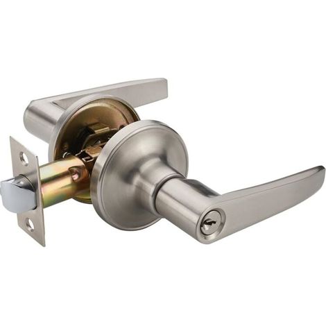 Poignée de porte à levier - Alliage de zinc - Finition brossée - Fournie avec clés - Pour entrée. (1/4)