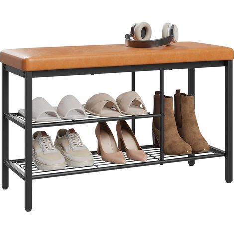 WOLTU Shoe Bench in Faux Leather with Storage Shelf for Hallways / Entrances / Living Rooms, 80x30x50 cm Brown