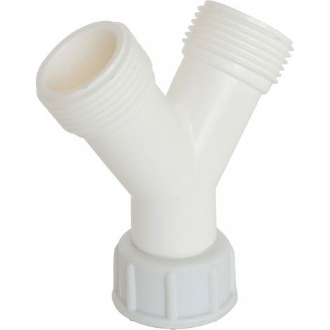 pieces Dérivation 2 voies écrou tournant M20/27-Raccord plast alimentation de 2 appareils sanitaires 20/27 tels qu'une machine à laver ou lave vaisselle, Gris (1/5)