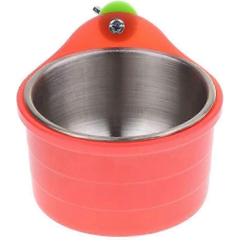 Bol suspendu en acier inoxydable pour nourrir et abreuver les oiseaux (perroquets).-Red (1/5)