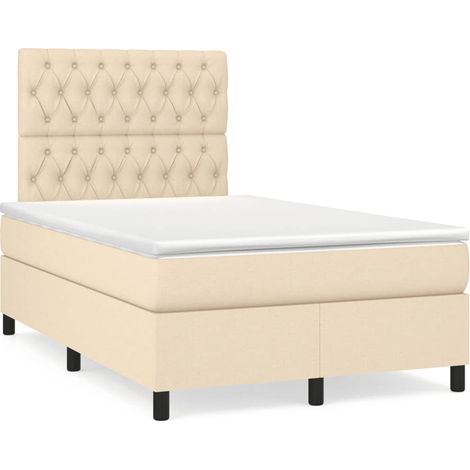 Sommier à lattes de lit matelas et LED crème 120x190 tissu (1/5)