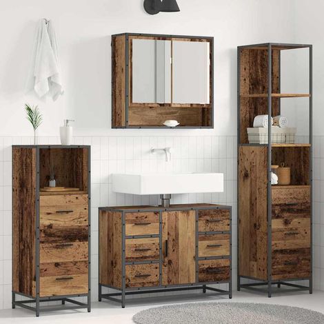 vidaXL Badezimmermöbel-Set mit Schubladen 4 pcs Altholz Holzwerkstoff (1/5)