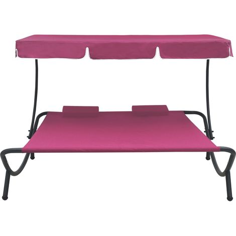 Lit de repos d'extérieur avec auvent et oreillers Rose (1/5)