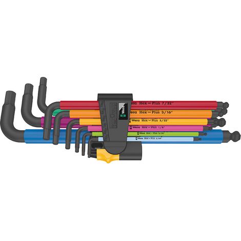Wera 950/9 Hex-Plus Multicolour Imperial 2 Brugola interna Kit di chiavi a brugola 1/4 pollici, 3/16 pollici, 1/8 polli