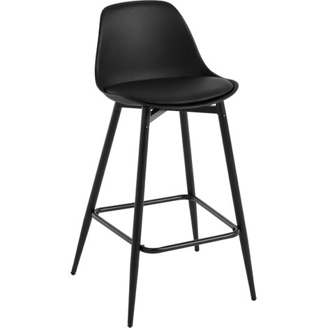 Klihome 1x Bar Stools Dining Room Kitchen Breakfast High Chairs Footrest Barstool with Cushioned PP Seat and Metal Frame, Black