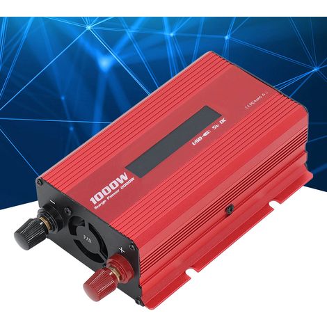 Onduleur rouge 1000W avec affichage LED, convertisseur de puissance pour véhicule solaire, DC12V vers AC220V. (1/5)