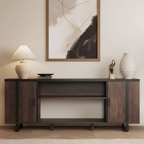 Parrot Uncle TV-Schrank für Fernseher bis 80 Zoll, TV-Möbel mit Stauraum, modernes Medienzentrum für Wohnzimmer, Braun, TV-Lowboard im Holzdesign