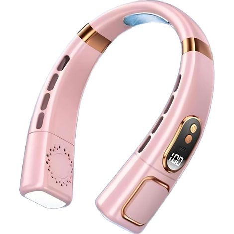 Ventilateur de Cou Portable -High-Tech Éclairage - Sans pales affichage numérique 5 vitesses 4000mAh - Intérieur extérieur - Rose (1/5)
