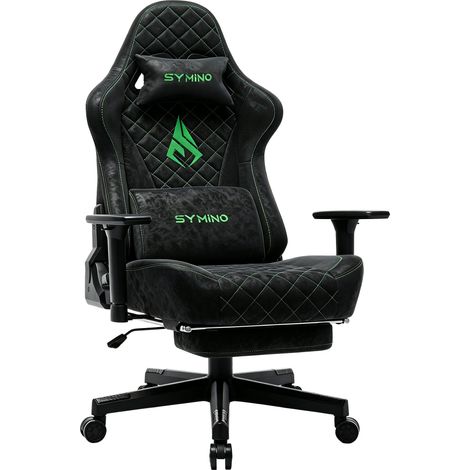 Symino Chaise Gamer Ergonomique - Fauteuil de Bureau avec Repose-Pieds Télescopique, Support Lombaire et Hauteur Réglable - 200kg (Simili Cuir)
