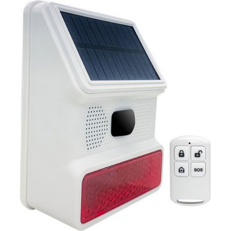 Alarma estroboscópica solar con detector de movimiento infrarrojo, resistente al agua IP65, unidad principal de seguridad + control remoto. (1/5)