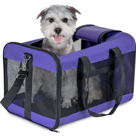 GDHZS- Sac De Transport Chat/Sac De Transport Chien pour Chats, Petits Chiens, Chatons Ou Chiots, Souple et Pliable avec Tapis en Laine pour Voyage en Voiture et Train Violet (M) (1/5)