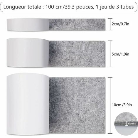 VURAHOME -Feutrine Autocollante Meuble, 3 Rouleaux Patin Feutre Gris (100cm x 10cm + 100cm x 5cm + 100cm x 2cm), Découpe Libre, Patin Antiderapant Feutre, Patins Pour Meubles, Pour Tables et Chaises (1/5)