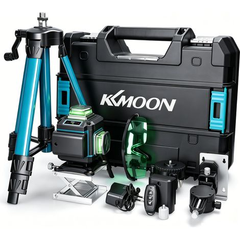 KKmoon Niveau Laser 16 Lignes Vertes 3D 360°Haute Précision Avec Écran LCD, 2 Batteries Rechargeables Et Trépied, Pour Mur Sol Chantier Extérieur, Livraison Rapide Depuis La France (1/5)