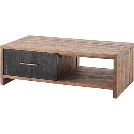 Table basse en teck 2 tiroirs poignées tube métal KANPUR