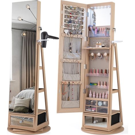COSTWAY Armadietto Portagioie Girevole a 360° (Naturale, 56 x 56 x 164 cm) (1/5)